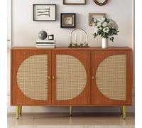 KOMHTOM Buffet en rotin, meuble multi-usage, armoire de rangement avec TROIS portes et cloisons amovibles, placard de stockage pour salon, chambre (Noyer)