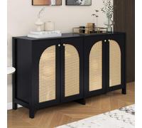 KOMHTOM Buffet en rotin Noir, Meuble de Rangement de Salon, Meuble de Cuisine avec 4 Portes et séparations réglables Meuble Chambre (Nior)