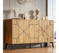 KOMHTOM Buffet Moderne,Meuble de Rangement,Commode à 4 Portes,120x35x69cm | Meuble Cuisine,Armoire de Rangement,Buffet Salle a Manger,5 Pieds,Décor à Motifs Géométriques,pour Cuisine,Salon,Couloir