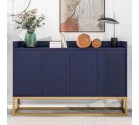 KOMHTOM Buffet noir avec trois portes - Armoire de rangement minimaliste moderne sans poignées - Armoire polyvalente pour salon, chambre à coucher, salle à manger (bleu marine)