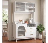 KOMHTOM Buffet vaisselier 100,5x40x178cm avec Prises et Ports USB | Panneaux de particules, acrylique strié, 1 porte basse, 3 tiroirs, niche ouverte, 2 colis