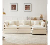 KOMHTOM Canape d Angle Gris/Beige avec Coussins, canape 3 Places avec Pouf Canapé Moderne pour Salon Grand canapé (Beige)