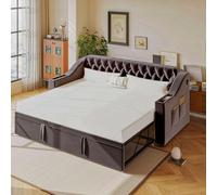 KOMHTOM Canapé lit 2 Places Convertible avec Rangement et Port de Charge, Lit 90/180x190cm avec lit gigogne (Matelas Non Inclus) (Gris foncé-1)