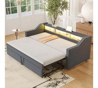 KOMHTOM Canapé lit avec LED Lit 1 Personne avec lit gigogne, lit escamotable Cadre de lit avec sommier à Lattes et Compartiments de Rangement (Matelas Non Inclus) (Gris foncé)