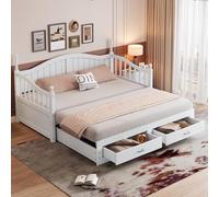 KOMHTOM Canapé lit Blanc avec sommier à Lattes et lit gigogne 90x190 avec 2 tiroirs Cadre de Lit(Matelas Non Inclus) (Blanc)