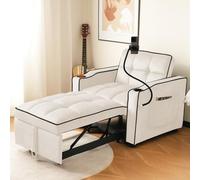 KOMHTOM Canapé-lit Simple Extensible avec Porte-gobelet et Support pour Téléphone Portable, Fauteuil avec Poche de Rangement Latérale, pour Salon, Chambre à Coucher (Beige)