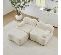 KOMHTOM Canapé Modulable en Velours, Canapé Compressé 2 à 4 Places pour Salon, Coussin d'assise Confortable en Mousse Haute Densité 32D, Aucun Montage Requis (Blanc, 2 Places en L)