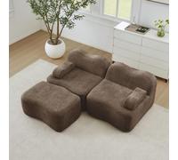 KOMHTOM Canapé Modulable en Velours, Canapé Compressé 2 à 4 Places pour Salon, Coussin d'assise Confortable en Mousse Haute Densité 32D, Aucun Montage Requis (Marron, 2 Places en L)