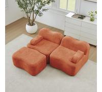 KOMHTOM Canapé Modulable en Velours, Canapé Compressé 2 à 4 Places pour Salon, Coussin d'assise Confortable en Mousse Haute Densité 32D, Aucun Montage Requis (Orange, 2 Places en L)