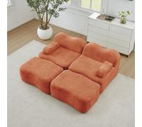 KOMHTOM Canapé Modulable en Velours, Canapé Compressé 2 à 4 Places pour Salon, Coussin d'assise Confortable en Mousse Haute Densité 32D, Aucun Montage Requis (Orange, 2 Places en U)