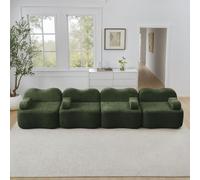KOMHTOM Canapé Modulable en Velours, Canapé Compressé 2 à 4 Places pour Salon, Coussin d'assise Confortable en Mousse Haute Densité 32D, Aucun Montage Requis (Vert, 4 Places)