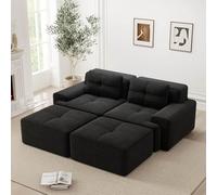 KOMHTOM Canapé Modulable en Velours Côtelé, Canapé Compressé 2 à 4 Places pour Salon, DIY Libre Canapé, Coussin d'assise Confortable en Mousse Haute Densité 32D (Noir, 2 Places en U)