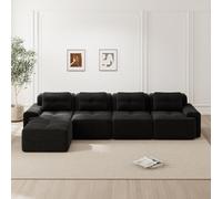 KOMHTOM Canapé Modulable en Velours Côtelé, Canapé Compressé 2 à 4 Places pour Salon, DIY Libre Canapé, Coussin d'assise Confortable en Mousse Haute Densité 32D (Noir, 4 Places en L)
