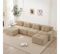 KOMHTOM Canapé Modulable en Velours Côtelé, Canapé Compressé 2 à 4 Places pour Salon, DIY Libre Canapé, Coussin d'assise Confortable en Mousse Haute Densité 32D (Beige, 4 Places en U)
