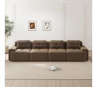 KOMHTOM Canapé Modulable en Velours Côtelé, Canapé Compressé 2 à 4 Places pour Salon, DIY Libre Canapé, Coussin d'assise Confortable en Mousse Haute Densité 32D (Marron, 4 Places)