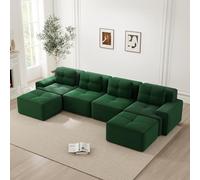 KOMHTOM Canapé Modulable en Velours Côtelé, Canapé Compressé 2 à 4 Places pour Salon, DIY Libre Canapé, Coussin d'assise Confortable en Mousse Haute Densité 32D (Vert, 4 Places en U)