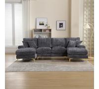 KOMHTOM Canapé Modulaire 4 Places avec Sièges Inclinables Doubles, Canapé en U avec 4 Grands Coussins de Dossier et 2 Petits Coussins, Meubles de Salon (Gris)
