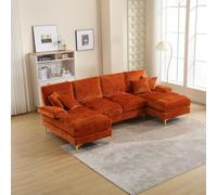 KOMHTOM Canapé Modulaire 4 Places avec Sièges Inclinables Doubles, Canapé en U avec 4 Grands Coussins de Dossier et 2 Petits Coussins, Meubles de Salon (Orange)