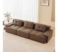 KOMHTOM Canapé Modulaire d'angle en Velours Côtelé avec Coussins Confortables, Canapé Profond Confortable Moderne pour Salon, Bureau (Marron - 3)