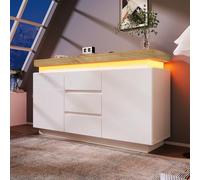 KOMHTOM Commode avec 2 Portes et 3 tiroirs, Meubles de Rangement Armoire avec éclairage LED, pour Chambre à Coucher et Salon, Blanc (G)