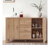 KOMHTOM Commode de Chambre à 3 Tiroirs, Décor Chêne, 120 x 40 x 80 cm | Panneaux de particules,portes battantes,cloison centrale,compartiments fermés,poignées argentées,coulisses métal,deux colis