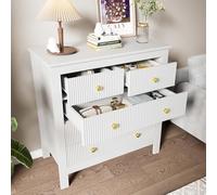 KOMHTOM Commode de Salon de Chambre Blanche avec 5 tiroirs Meuble tiroir Rangement avec poignées dorées Meubles de Salon, de Cuisine et de Chambre à Coucher (Blanc)