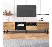 KOMHTOM Commode noire et couleur bois - Meuble TV avec quatre compartiments de rangement et deux tiroirs - Armoire polyvalente moderne et élégante pour salon, chambre à coucher et bureau (A)