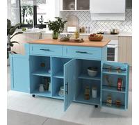 KOMHTOM Desserte à Roulettes Cuisine avec Plan de Travail, Desserte Rangement avec 3 Portes et 2 tiroirs Meuble de Rangement Cuisine (Bleu)