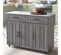 KOMHTOM Desserte à Roulettes Cuisine avec Plan de Travail, Rangement avec 3 Portes et 2 tiroirs, Meuble de Rangement Cuisine (Gris)