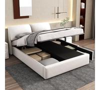 KOMHTOM Double Rembourré Lit Coffre avec 3 Tiroirs de Rangement et Tête,Cadre de lit Plateforme, Sommier à Lattes en Bois, Moderne(sans Matelas) (Blanc, 140x190cm)