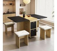KOMHTOM Ensemble de table à manger et chaises noires - Table de salle à manger extensible avec 4 chaises confortables pour le salon, la salle à manger - Blanc + noir