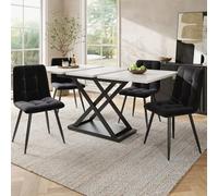 KOMHTOM Ensemble Table à Manger 120-160×80×75cm - Table a Manger avec 4 chaises, Plateau Extensible en MDF, Pieds Croisés Noirs, Chaise en Velours Noir