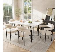 KOMHTOM Ensemble Table et 6 Chaises Salle à Manger, Table Rectangulaire 140x80 cm, Chaises en Velours, Pieds Métal Design, Style Minimaliste Moderne (Beige)