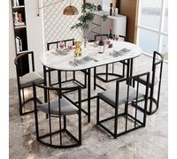 KOMHTOM Ensemble Table et Chaise Salle a Manger, Encastrable Table de Salle à Manger avec 6 chaises, Ensemble de Table à Manger Moderne, Chaise avec Dossier et Coussin (Noir)