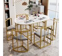 KOMHTOM Ensemble Table et Chaise Salle a Manger, Encastrable Table de Salle à Manger avec 6 chaises, Ensemble de Table à Manger Moderne, Chaise avec Dossier et Coussin (Doré)