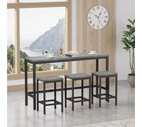 KOMHTOM Ensemble Table Salle à Manger avec 3 Chaises Design et Cadre en Métal, Chaise Confortable en MDF, Table Carré (Gris)