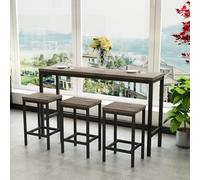 KOMHTOM Ensemble Table Salle à Manger avec 3 Chaises Design et Cadre en Métal, Chaise Confortable en MDF, Table Carré (Gris cendré)