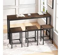 KOMHTOM Ensemble Table Salle à Manger avec 3 Chaises Design et Cadre en Métal, Chaise Confortable en MDF, Table Carré (Marron foncé)