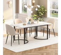 KOMHTOM Ensemble Table Salle à Manger et 4 Chaises, Table Rectangulaire 140x80 cm, Plateau Gris, Chaises en Velours, Pieds Réglables, pour Salon, Salle à Manger (Blanc, B)