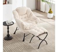 KOMHTOM Fauteuil Lounge avec Repose-Pieds Amovible, Fauteuil de Lecture, Chaise Moderne avec Poche de Rangement Latérale, Pieds de Support Métalliques (Beige)
