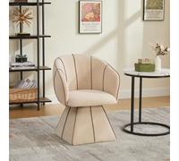 KOMHTOM Fauteuil Pivotant 360 Degrés Chaise de Salon Ergonomique avec Poche Latérale pour Chambre Bureau Tissu Chenille Camel (Beige Crème)