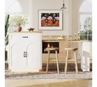 KOMHTOM Îlot de Cuisine avec Table Extensible, Meuble de Rangement, 4 Portes et 2 Tiroirs, Porte-Bouteilles Intégré, Desserte Fixe, Buffet Moderne, pour Salle à Manger (Blanc)