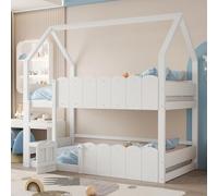 KOMHTOM Lit Cabane Enfants 90x200, Lit Superposé 2 Places avec Protection Anti-Chute, Échelle à Angle Droit, Cadre de lit pour Garçons et Filles(sans Matelas) (Blanc)