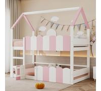 KOMHTOM Lit Cabane Enfants 90x200, Lit Superposé 2 Places avec Protection Anti-Chute, Échelle à Angle Droit, Cadre de lit pour Garçons et Filles(sans Matelas) (Rose)