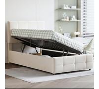 KOMHTOM Lit Coffre 90x200 avec tête de lit relevable et sommier à Lattes, lit Une Place/lit Deux Place Cadre de lit avec Rangement (1, Beige, Matelas Non Inclus)