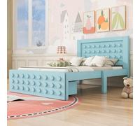 KOMHTOM Lit en Bois Simple avec Tiroir de Rangement, Cadre de Lit adapté Enfant et Adolescent avec Sommier à Lattes, Design Créatif(sans Matelas) (Bleu, 90x200 cm)
