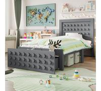 KOMHTOM Lit en Bois Simple avec Tiroir de Rangement, Cadre de Lit adapté Enfant et Adolescent avec Sommier à Lattes, Design Créatif(sans Matelas) (Gris, 90x200 cm)