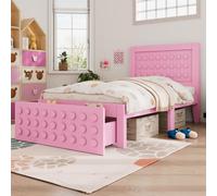 KOMHTOM Lit en Bois Simple avec Tiroir de Rangement, Cadre de Lit adapté Enfant et Adolescent avec Sommier à Lattes, Design Créatif(sans Matelas) (Rose, 90x200 cm)