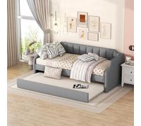 KOMHTOM Lit Enfant Simple Rembourré avec Sommier à Lattes en Bois, 90x200cm Lit de Jour avec Extensible, Cadre de Lit Plateforme(sans Matelas) (Gris)