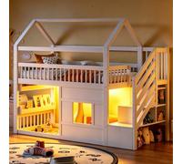 KOMHTOM Lit Mezzanine Multifonctionnel 90 x 200 cm, Lit Superposé avec Escalier de Rangement, l'espace ci-Dessous Peut être aménagé Librement(sans Matelas) (Blanc-D, 90 x 200cm)